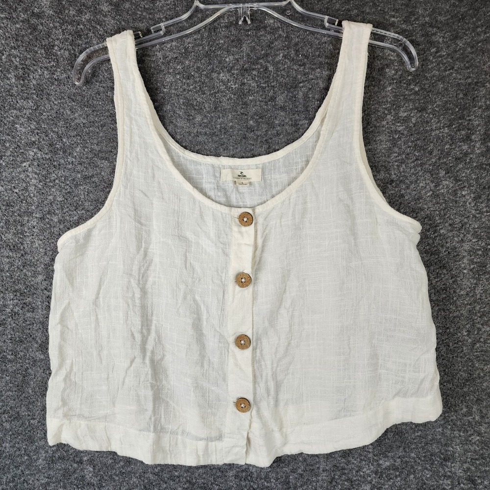 Rip Curl Tank Top Womens L 03PWSH White Button Down Cotton Gauze EUC